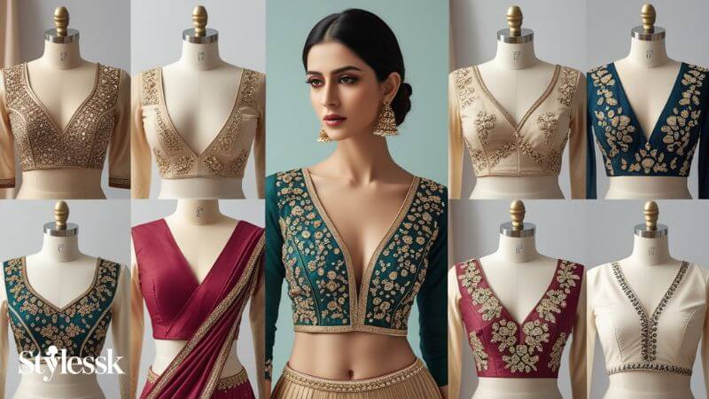 Types of V Neck Blouse Designs