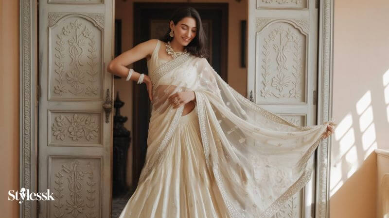White Blouse Designs for Lehengas 