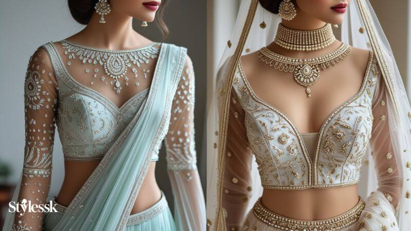 White Net Blouse Designs 