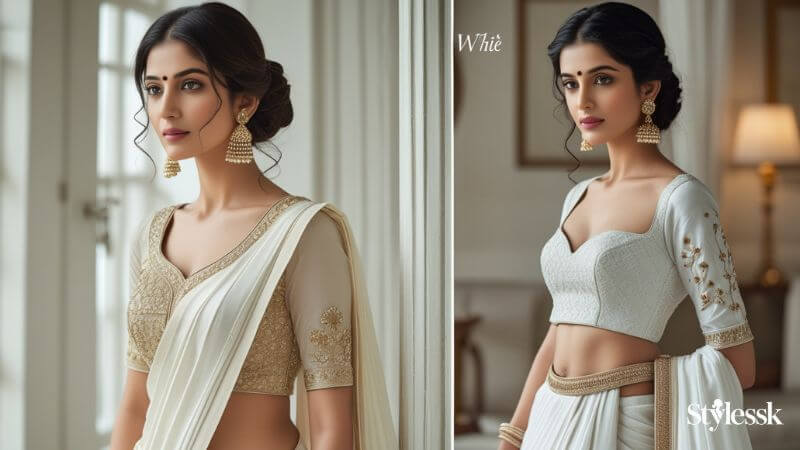 White Saree Blouse Designs