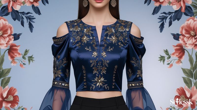Different Types of Navy Blue Blouse Designs 
