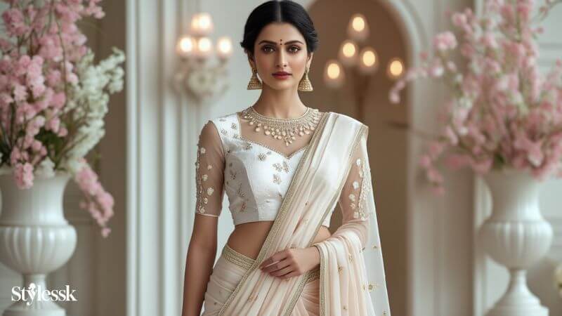 Elegant White Blouse Designs for Sarees 