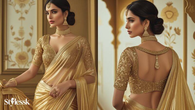 Gold Tissue Saree Blouse Designs 