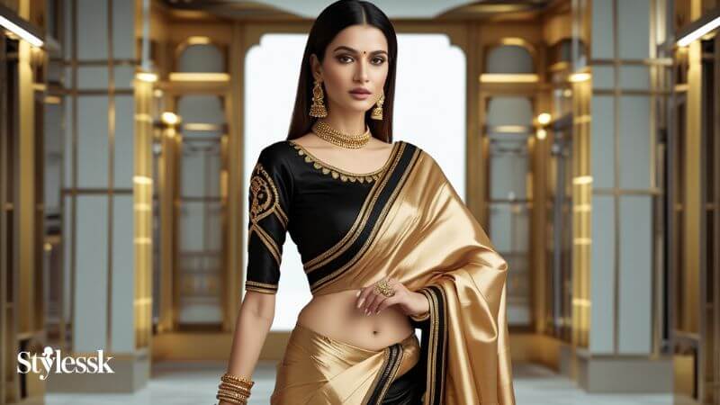 Golden & Metallic Piping Blouse Designs: Royal Appeal 