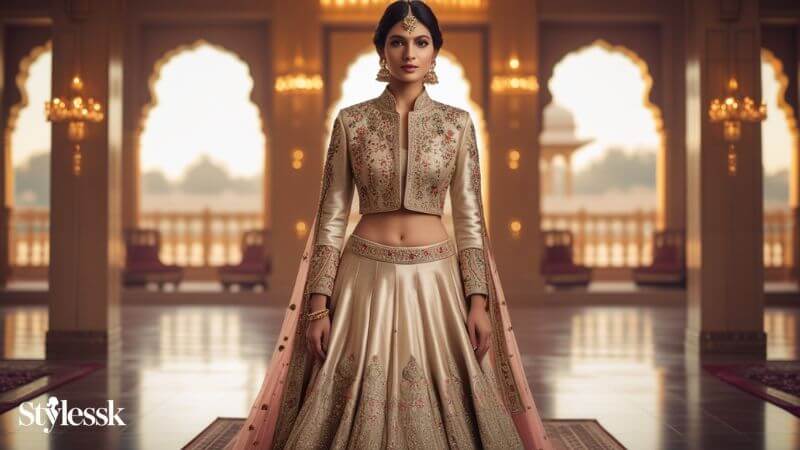 Golden Blouse Designs for Lehengas