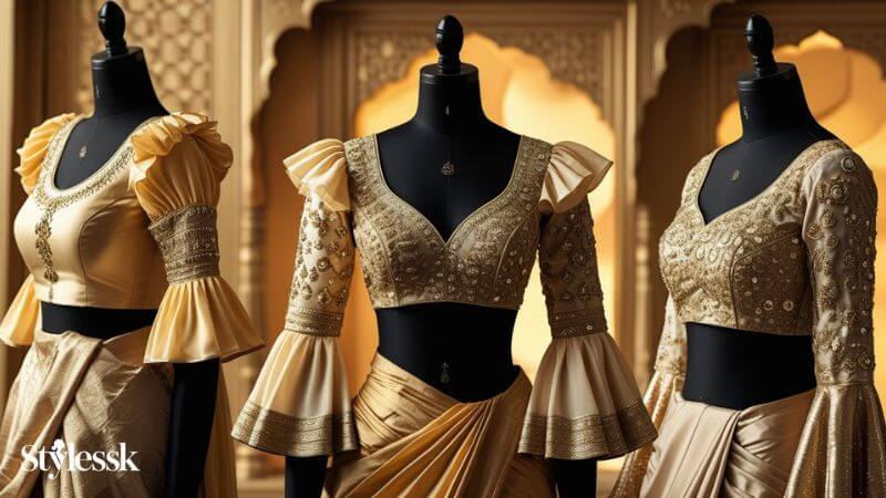 Golden Blouse Designs for Sarees