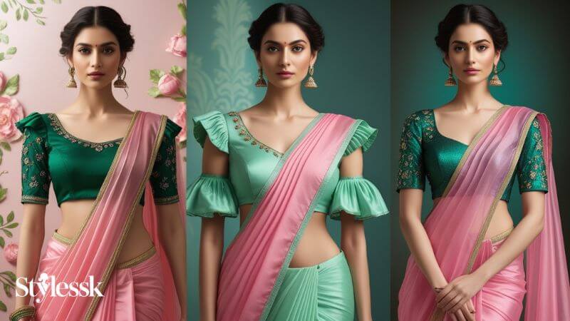 Graceful Green Shades: Emerald, Mint & Peacock Contrast Blouses 