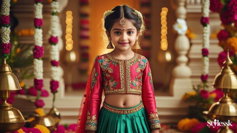 Long and Full Sleeve Pattu Langa Blouse Designs for Kids