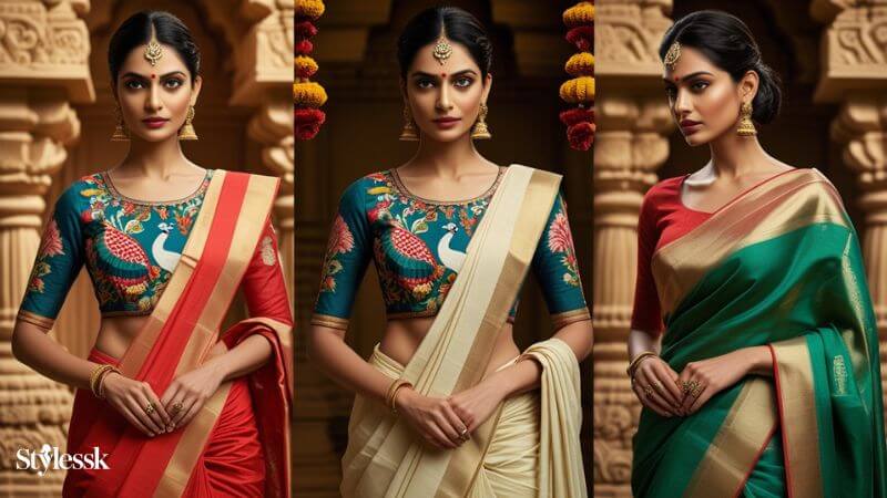 Matching Kalamkari Blouse with Different Sarees