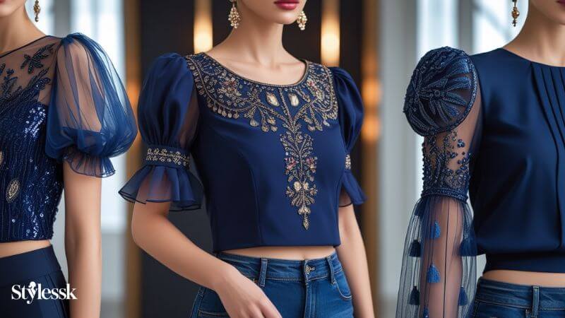 Navy Blue Blouse Designs Sleeve Styles