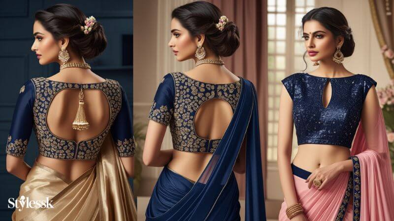 Navy Blue Blouse with Saree Combinations 