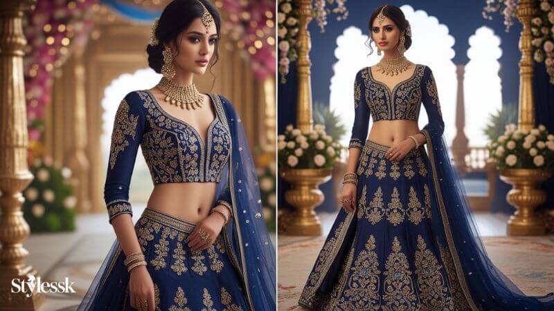 Navy Blue Bridal & Wedding Blouse Designs 