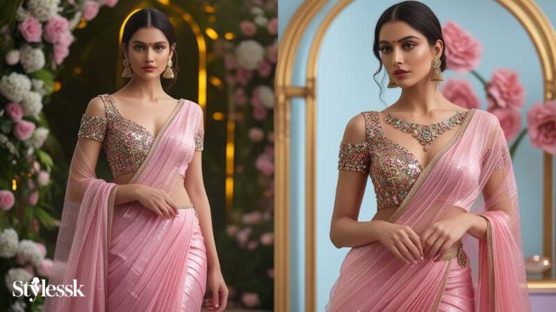 Pink Tissue Saree Blouse Designs