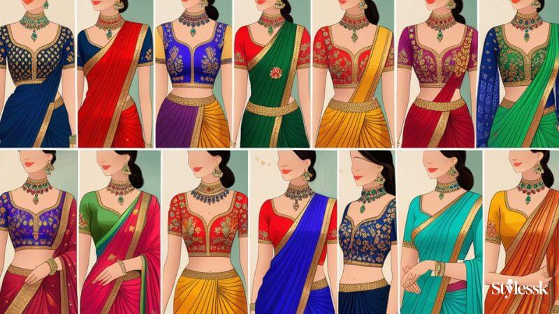 Popular Types of Silk Saree Blouse Designs with Butta Blouse Designs 