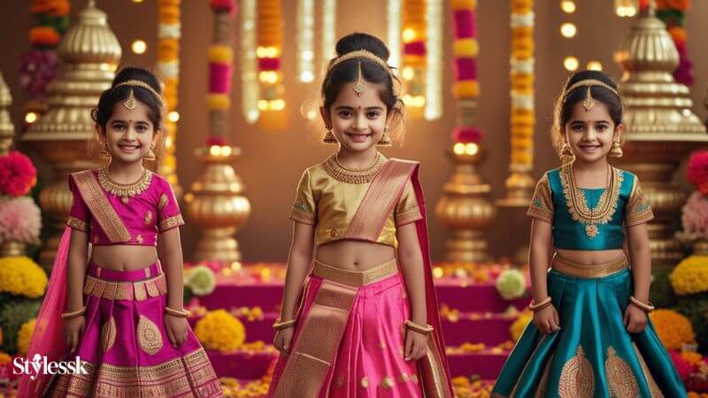 Traditional Pattu Langa Blouse Designs for Kids