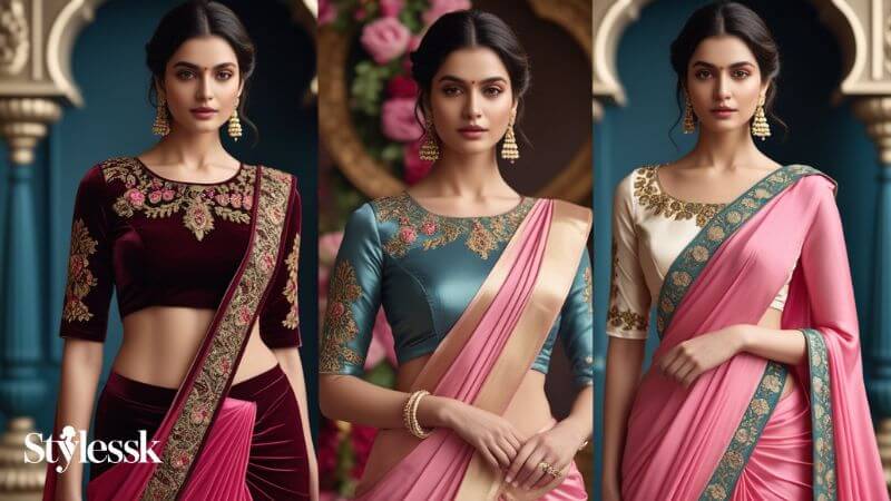 Velvet & Silk Contrast Blouses for a Rich Designer Look 