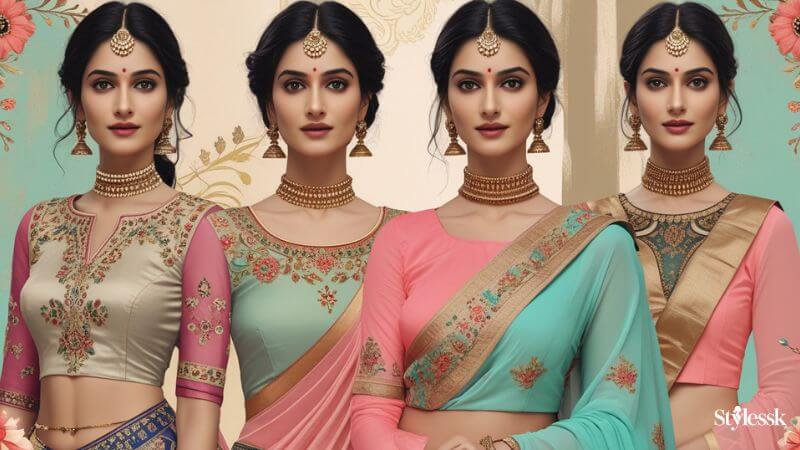 Close Neck Blouse Designs by Saree Type 