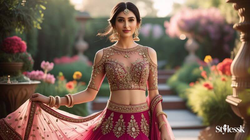 Cold Shoulder Blouse Designs for Lehengas