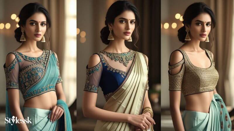 Cold Shoulder Blouse Designs for Sarees 