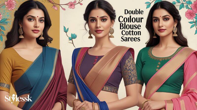 Double Colour Blouse Designs for Cotton Sarees