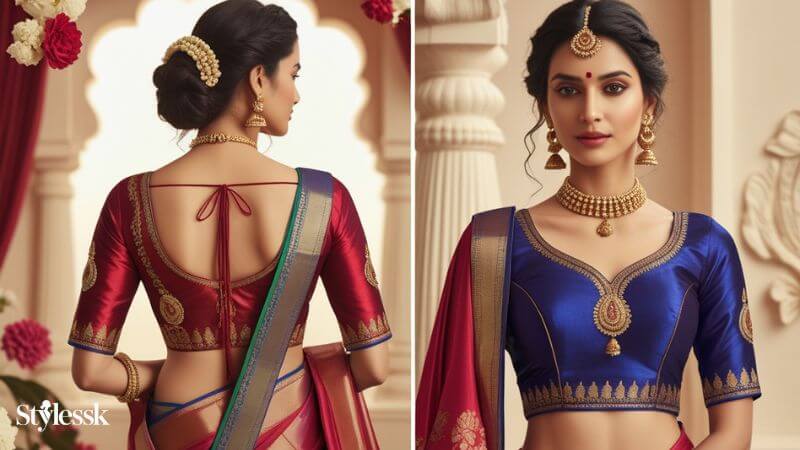 Latest Mysore Silk Saree Blouse Designs (Front & Back) 