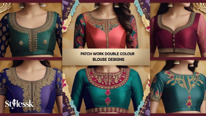 Patch Work Double Colour Blouse Designs