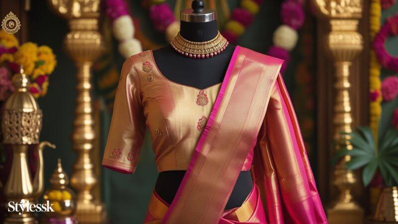 Plain Mysore Silk Saree Blouse Combinations with Mysore Blouse Designs