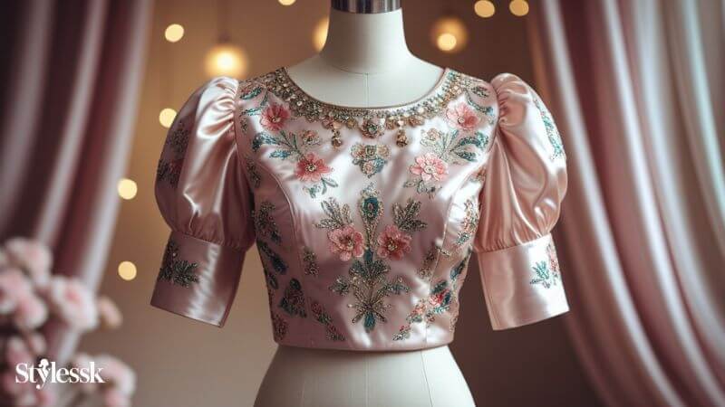 Printed & Embellished Satin Blouse Designs
